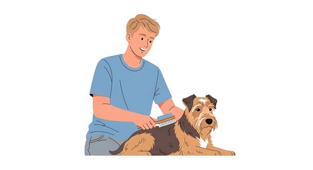 Person Grooming Dog with Brush for Pet Care at Home