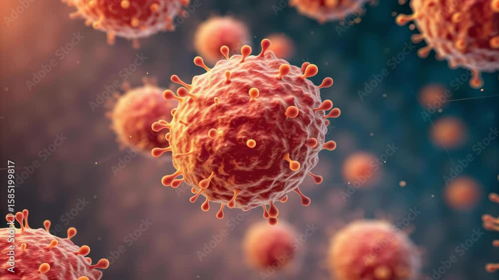 Poster tumor suppression concept ,microscopic virus particles exploring infectious structures and vibrant d