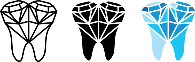 Geometric Diamond Tooth Logo Design &ndash; Line Art, Solid, and Gradient Styles