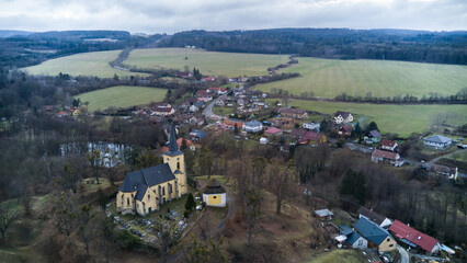 view from above landscape of Kostelec u Heřmanuv Městec, Czech Republic
