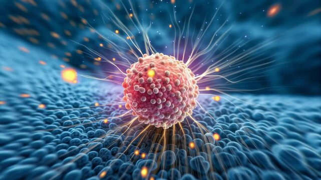 Tumor suppression concept ,Vibrant Energy Interaction Microscopic Cell Structures Detailed Biological Depiction of Life Processes