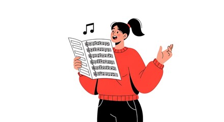 Woman Singing Reading Music Sheet with Gesture