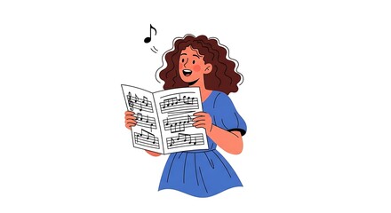 Woman Singing From Sheet Music with Curly Hair