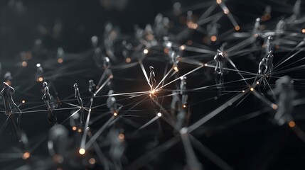 Global network connection with miniature people, demonstrating communication, social connection, and digital technologies forming a complex interconnected representation.