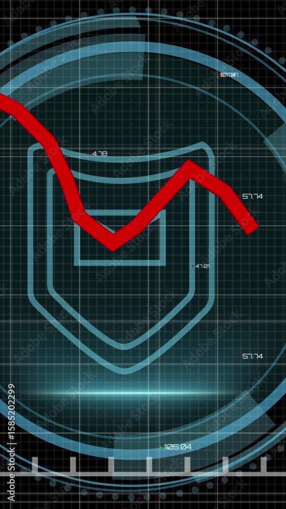 Poster animation of red line, padlock and data processing over black background