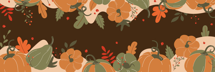 Abstract autumn background with foliage. Autumn banner. Vector template with colorful leaves for a poster, flyer, advertisement, website title.