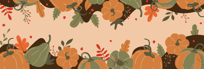 Abstract autumn background with foliage. Autumn banner. Vector template with colorful leaves for a poster, flyer, advertisement, website title.