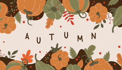 Abstract autumn background with foliage. Autumn banner. Vector template with colorful leaves for a poster, flyer, advertisement, website title.