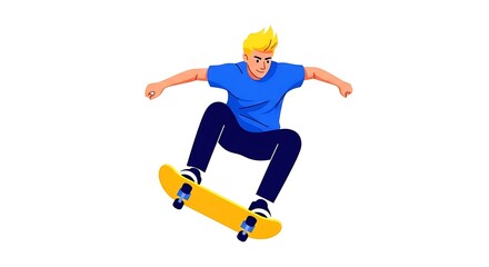 Skateboarder Performing a Jump Illustration on White Background