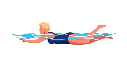 Woman Swimming Freestyle in Water Illustration