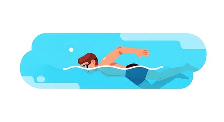 Man Swimming Freestyle in Blue Water Wearing Goggles
