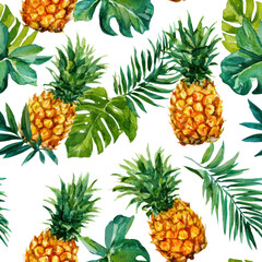 Vibrant Pineapple and Tropical Leaf Pattern for Summer Decor seamless pattern transparent