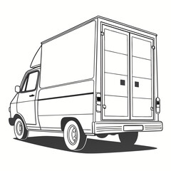 Black and white line art of a delivery van cargo vehicle