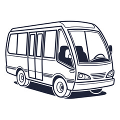 Black and white line drawing of a small bus minibus vehicle