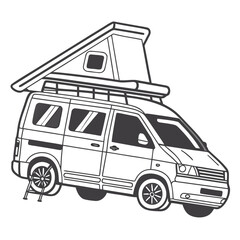 Camper van with pop top roof and extended legs camping travel