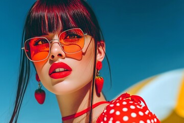 Bold Red Fashion Statement Against a Vibrant Blue Sky