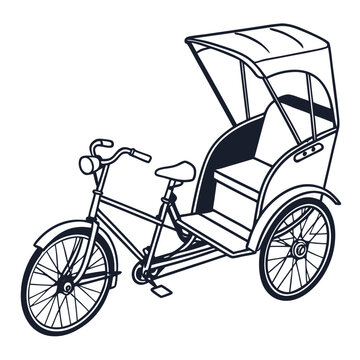 Black and white pedicab illustration rickshaw bicycle