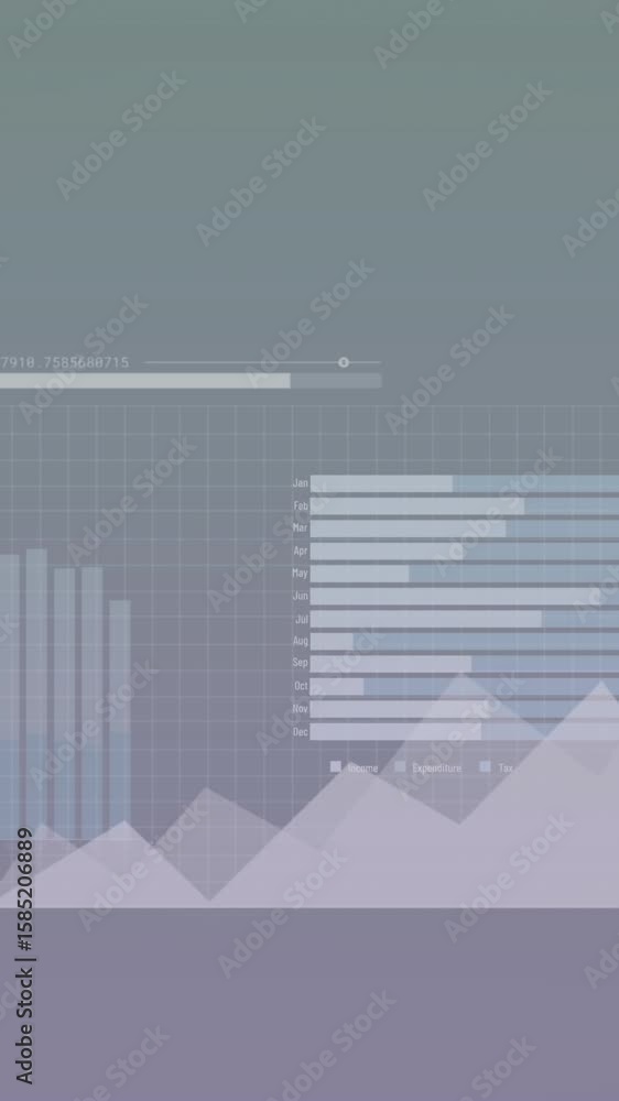Poster animation of multiple graphs, map and changing numbers against gray background