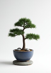 Serene Bonsai Tree in Blue Pot - Miniature Zen Garden