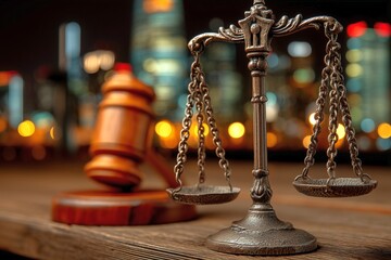 Symbol of Justice and Authority in an Urban Night Scene