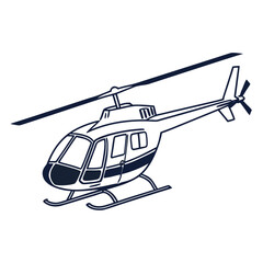 Dark blue helicopter silhouette with rotor and skids aviation transport