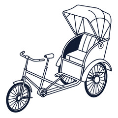 Fototapeta premium Dark blue outline of a three wheeled passenger cycle with canopy pedicab rickshaw