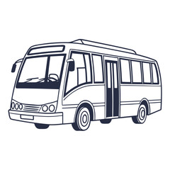 Dark blue outline of a small bus with open door minibus vehicle