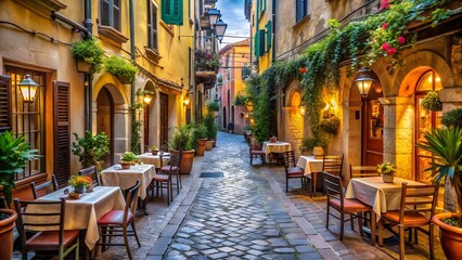 Fototapeta premium Charming european street with cafes