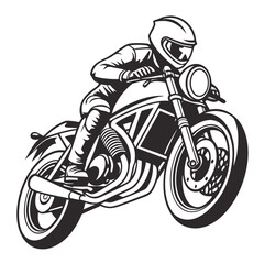 Dynamic motorcycle rider in action black and white illustration racing sport