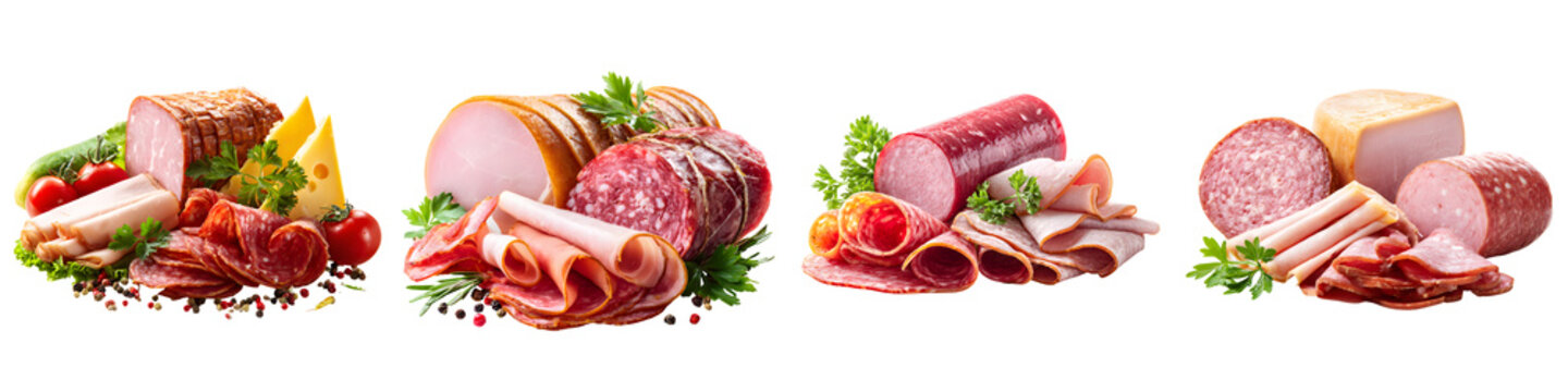 Assortment of Delicious Cold Cut Variety on White Background