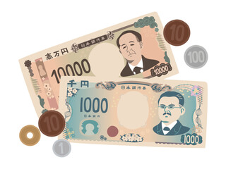 お札と小銭の現金イラスト