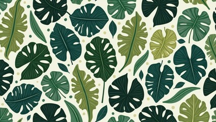 Tropical leaf pattern on a cream background.