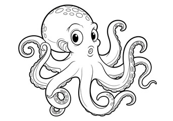 Cartoon octopus with waving tentacles and bold outlines on white background