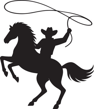 silhouette  cowboy with rope lasso on horse vector illustration