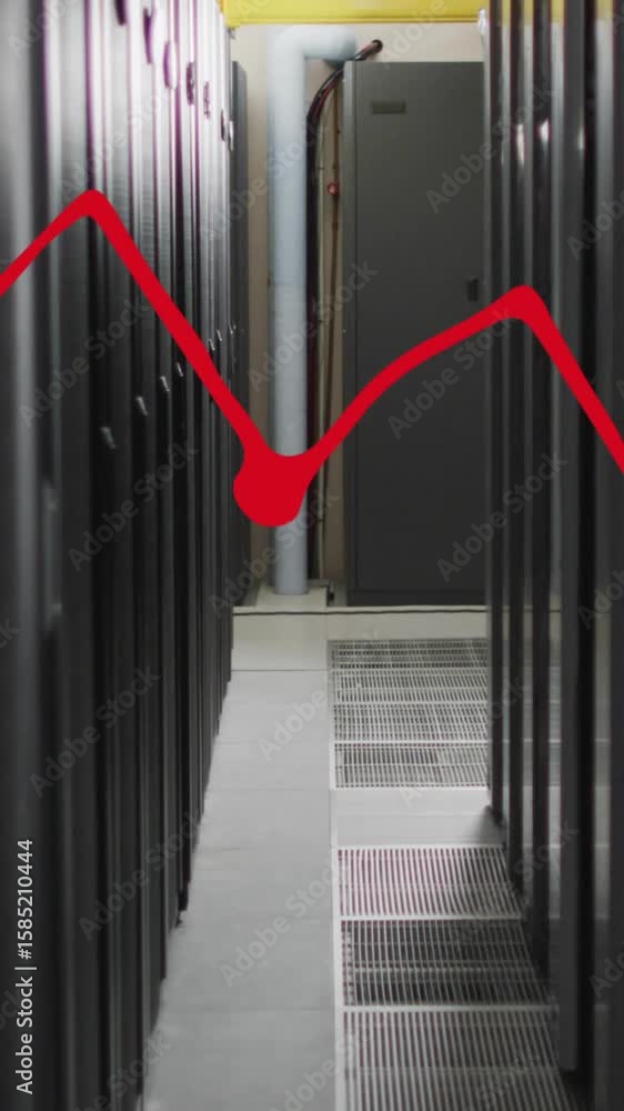 Poster animation of statistical data processing against computer server room