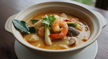 Delectable Tom Yum Goong: A Spicy Thai Seafood Soup with Shrimp, Lemongrass, and Aromatic Herbs