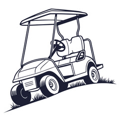 Golf cart on grassy slope vehicle transportation