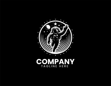 Adventurous Astronaut Reaching Star Space Exploration Future Dream Vector Logo Design