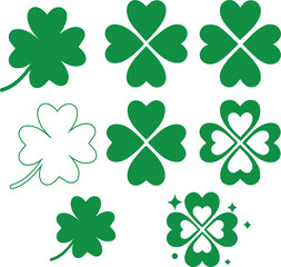 Green clover cector icons – lucky leaf symbol set.eps