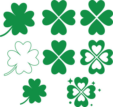 Green clover cector icons &ndash; lucky leaf symbol set.eps
