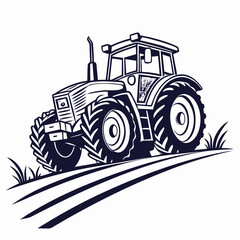 Farming tractor with large wheels on a field agriculture vehicle