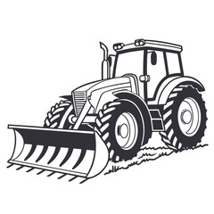 Heavy tractor with plow on grassy field farming agriculture