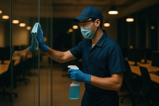 Professional Cleaner Disinfecting Glass Surfaces