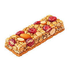 Deliciously crafted granola bar with almonds and cranberries isolated on transparent background