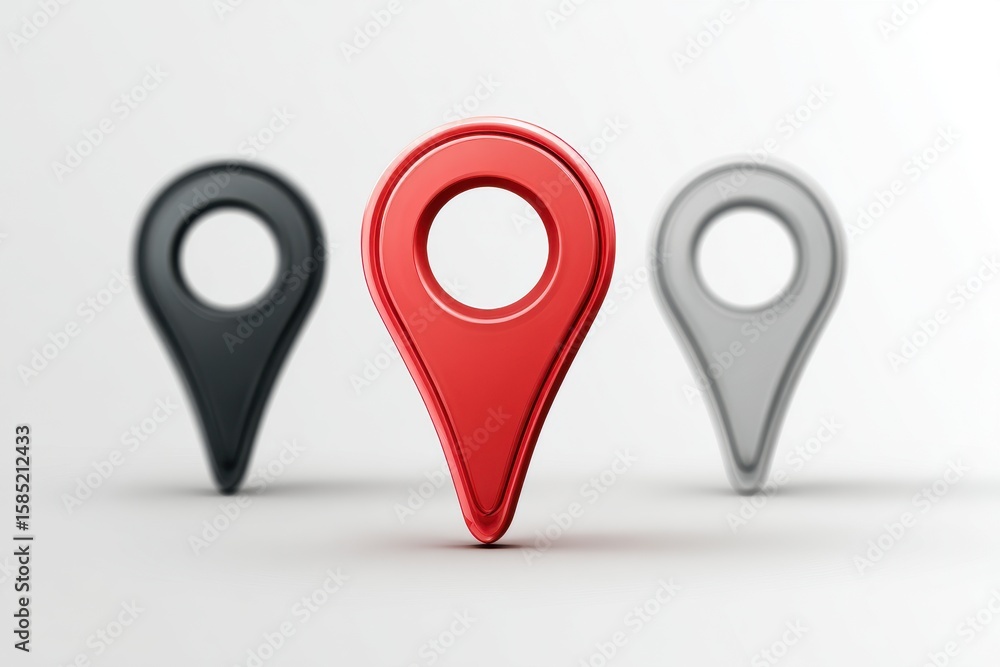 Fototapete colorful map location pointer icons arranged on a white background, location tracking for mobile app