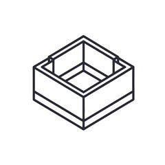 an illustration appearing as an open-top box or a hollowed-out block. 