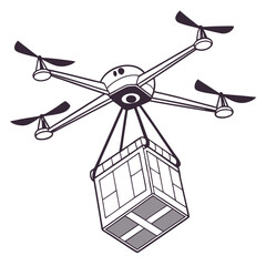 Quadcopter delivering cargo box drone delivery