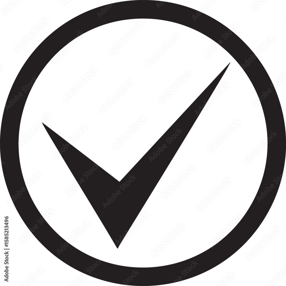 Poster simple black checkmark inside a circle isolated on transparent background