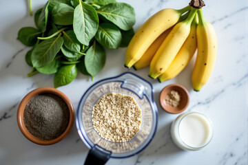 Healthy Meal Prep Flat Lay with Balanced Portions in Reusable Containers