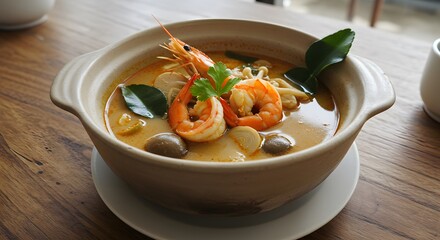 Delicious Tom Yum Goong in a Clay Bowl: A Thai Culinary Delight
